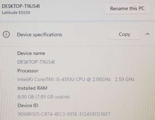 Dell Latitude E5550,15.6` Display, Intel i5-4310U@2.59GHz, 8GB Memory, 500GB HDD, Windows 11 Pro