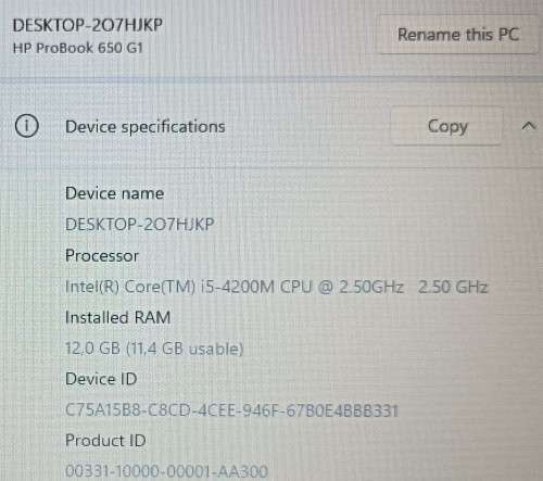 HP ProBook 650 G1, Intel i5-4200M@2.5GHz, 12GB Memory, 128GB m.2 SSD, 500GB HDD, 15.6` Display