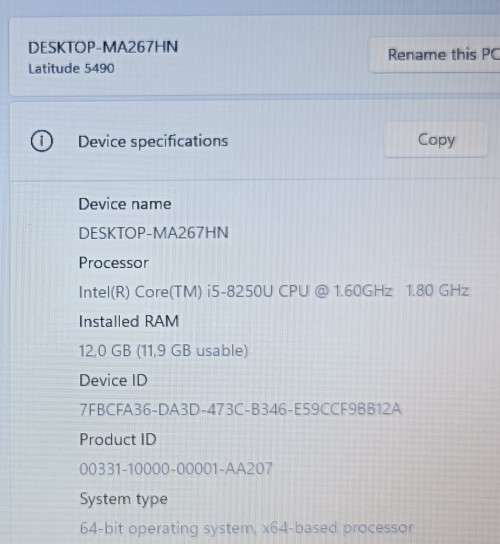 Dell Latitude 5490, 14` FHD display, 8th Gen Intel i5-8250U@1.6GHz, 12GB RAM, 500GB SSD