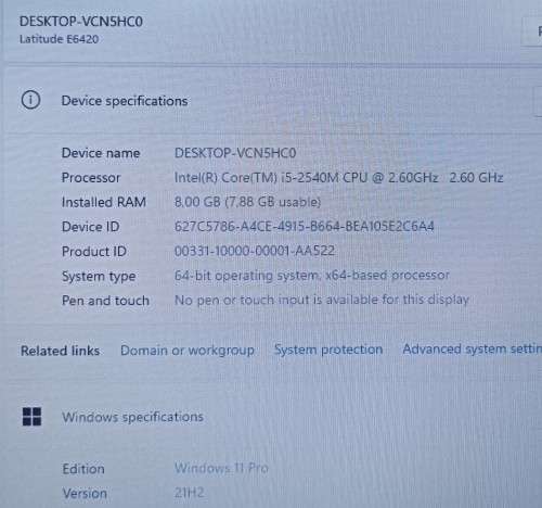 Dell Latitude E6420 Rugged Laptop, Intel i5-2540M@2.6GHz,8GB RAM,240GB SSD, 14` 1600x900 HD Display