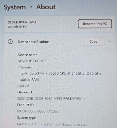 Dell Latitude E7440, Intel i7@4600U@2.1GHz, 8GB RAM, 500GB HDD, 14` HD 1366*768 display, Windows 11