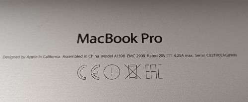 MacBook Pro A1398, i7 Quad Core processor, 16GB RAM, 250GB SSD, 15.4` Retina 2880x1800 display