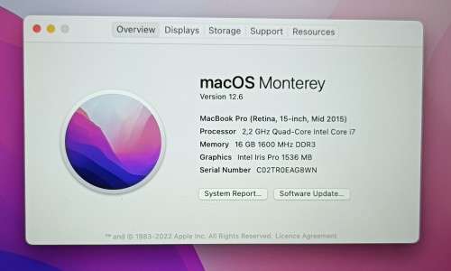 MacBook Pro A1398, i7 Quad Core processor, 16GB RAM, 250GB SSD, 15.4` Retina 2880x1800 display