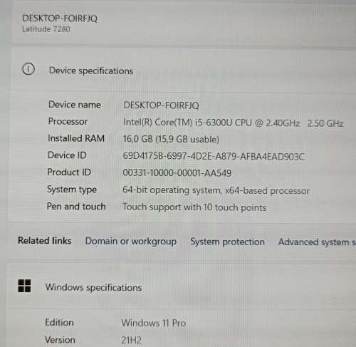 Dell Latitude E7280 Touchscreen UltraBook, Intel i5-6300U@2.5GHz, 16GB RAM, 256GB m.2 SSD, Win 11