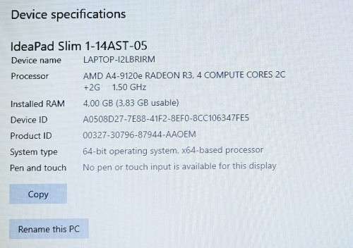 Lenovo IdeaPad Slim 1-14AST-05, AMD A4-9120e, Radeon R3 graphics, 4Gb RAM, 64Gb SSD, 14` HD Display