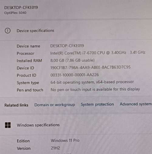Dell OptiPlex 5040, 6th Gen Intel i7-6700@3.4GHz, 8GB RAM, 500GB HDD, DVD-RW, Windows 11 Pro