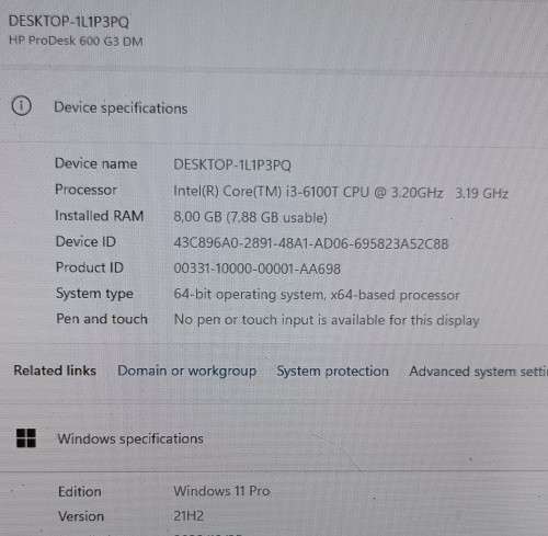 Never used in box HP ProDesk 600 G3 DM, 6th Gen i3-6100T@3.2GHz, 8GB Ram, 512GB SSD,Keyboard, Win11