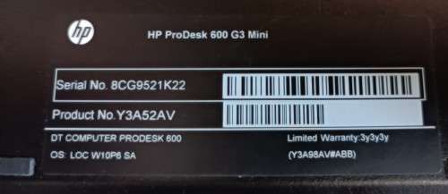 Never used in box HP ProDesk 600 G3 DM, 6th Gen i3-6100T@3.2GHz, 8GB Ram, 512GB SSD,Keyboard, Win11