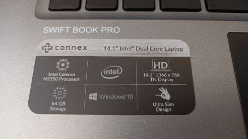 Connex Swift Book Pro, Intel Celeron N3350@1.1GHz, 4GB RAM, 128GB SSD, 64GB eMMC, 14.1` HD Display
