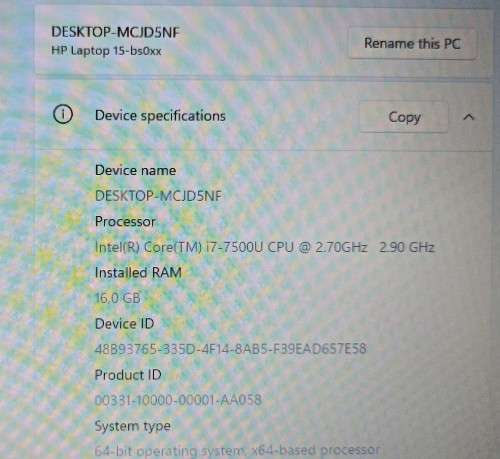 HP 15-bs0xx, 7th Gen Intel i7-7500U@2.7GHz, 16GB RAM, 128GB m.2 SSD, 1TB HDD, 15` HD 1366x768 Screen