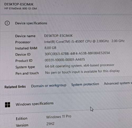 HP EliteDesk 800 G1, Intel 4th Gen i5-4590T@2GHz, 8GB RAM, 1TB Hard Drive, Windows 11 Pro