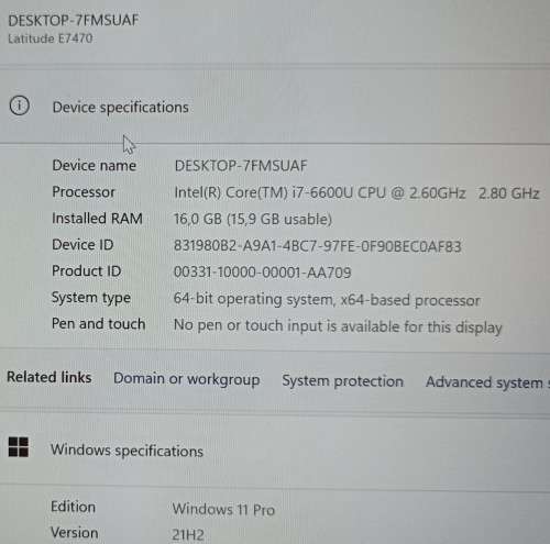Dell Latitude E7470, Intel i7-6600U@2.6GHz, 16GB RAM, 512GB NVMe SSD, 14` FHD Display,New battery