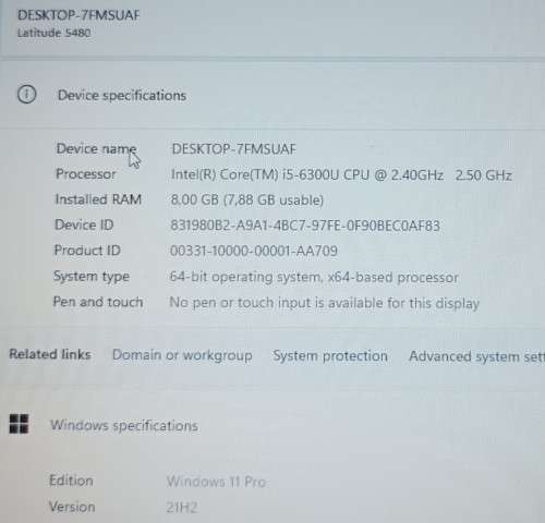 Dell Latitude 5480, 6th Gen Intel i5-6300U@2.4GHz, 8GB RAM, 256GB SSD, 14` HD Display, Win 11