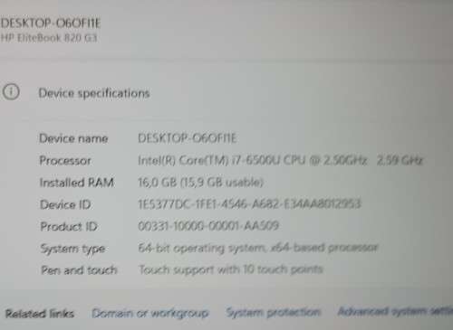 HP EliteBook 820 G3, TouchScreen, Intel i7-6500U@2.5GHz, 16GB RAM, 256GB SSD, 500GB HDD, 12.5` FHD