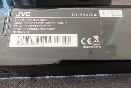 TH-BY370 Jvc 2.1CH With Subwoofer, Bluetooth Sound Bar with remote
