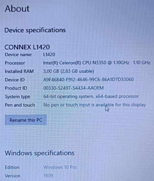 Connex SlimBook 2 L1420, Intel Celeron N3350@1.1GHz, 3GB RAM, 32GB eMMC, 14` HD (1366x768) Display