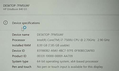 HP EliteBook 850G3, Intel i7-6600U@2.6GHz, 16GB RAM, 256GB NVMe SSD, 15.6` HD Display (1366x768)