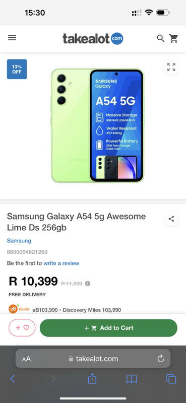 Samsung A54 5G Dual Sim Awesome Lime 8GB RAM 256G MEMORY NEW SEALED
