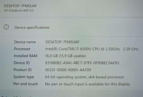 HP EliteBook 840G3, 14` WQHD (2560x1440), Intel i7-6500U@2.5GHz, 16GB RAM, 256GB SSD, 500GB HDD