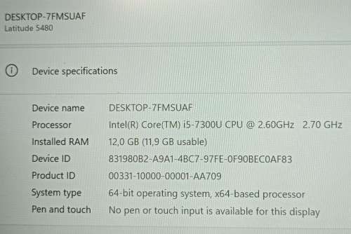Dell Latitude 5480, 7th Gen i5-7300U@2.6GHz, 12GB RAM, 256GB m.2 SSD, 14` FHD Display, Win 11
