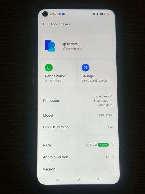 OPPO  [  CPH2197 ] A74 5G 6GB RAM 128 GB MEMORY  DUAL SIM