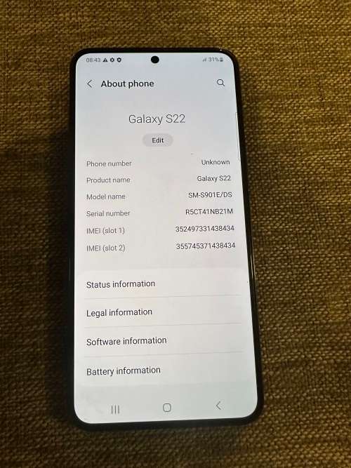 SAMSUNG S22 DUAL SIM 8GB RAM 256 GB MINT