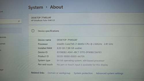 HP EliteBook Folio 1040G3, Intel i7-6600U@2.6GHz, 8GB RAM, 256GB m.2 SSD, 14` FHD Display, Win11