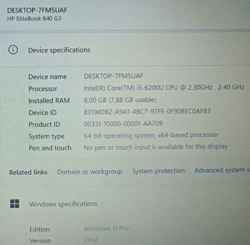HP EliteBook 840G3, intel i5-6200U@2.3GHz, 8GB RAM, 1TB HDD, 14` FHD Display, Win11