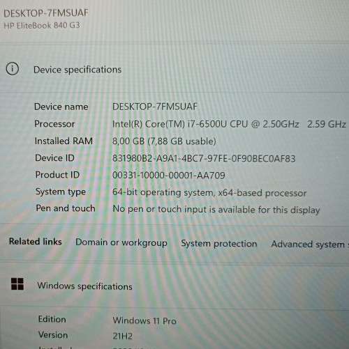HP EliteBook 840G3, 14` WQHD 2K Display, intel i7-6500U@2.5GHz, 8GB RAM, 256GB m.2 SSD, Windows 11