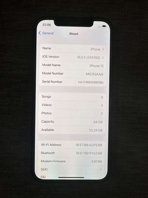I PHONE 12  64 GB 100% BATTERY HEALTH