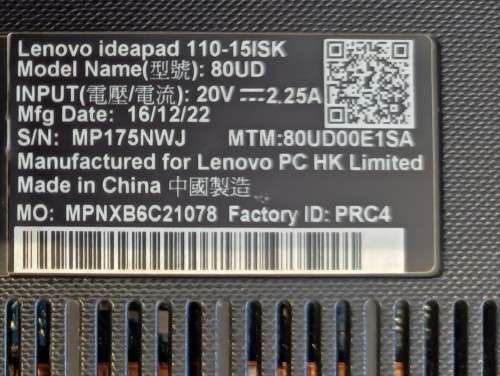 Lenovo IdeaPad 110-15ISK, Intel i3-6100U@2.3GHz, 8GB RAM, 500GB HDD, 15.6` HD Display, Win11