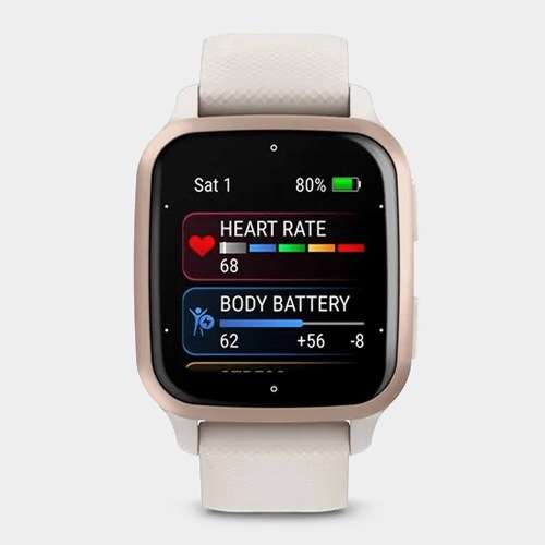 Garmin Venu Sq 2 - Cream Gold Bezel with White Case and Silicone Band Mint As New