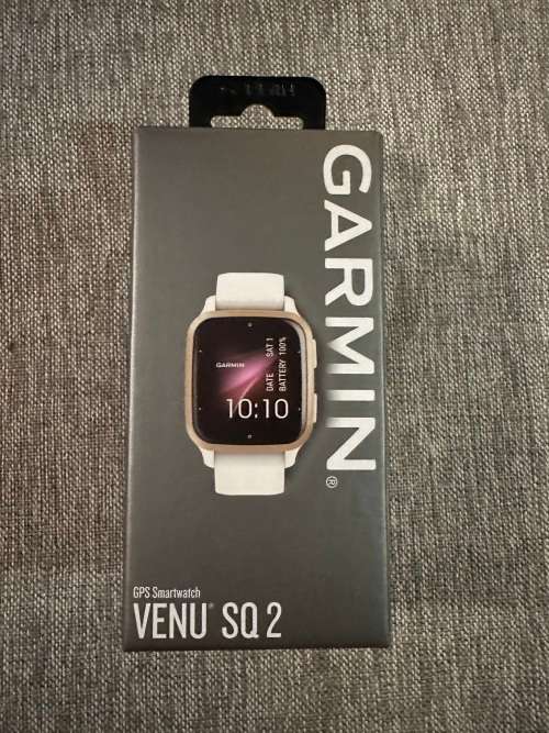 Garmin Venu Sq 2 - Cream Gold Bezel with White Case and Silicone Band Mint As New