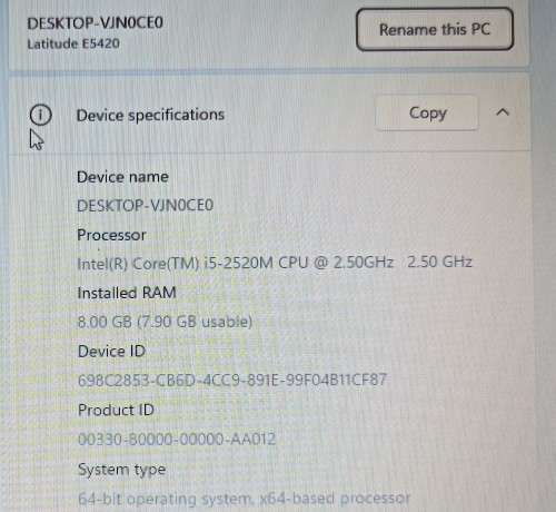 Dell Latitude E5420, Intel i5-2520M@2.5GHz. 8GB RAM, 250GB HDD, 14` HD Display, Win11