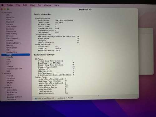 MACBOOK AIR 13 INCH M1 CHIP 8GB RAM 256GB SSD MINT AS NEW LOW CYCLE COUNT