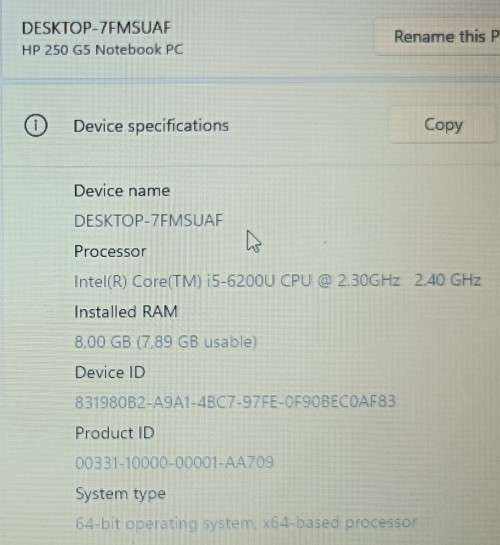 HP 250 G5, Intel i5-6200U@2.3GHz, 8GB RAM, 120GB SSD, 15.6` HD Display, Windows 11 Pro