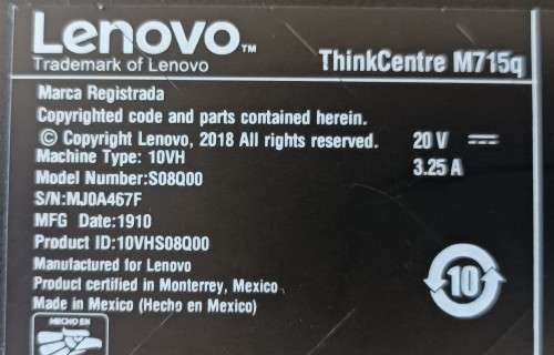 Lenovo ThinkCentre M715Q, AMD Ryzen 5 Pro 2400GE with Radeon Graphics, 256GB NVMe SSD, 8GB RAM