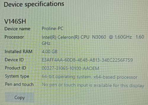 Proline V146SH, Celeron N3350@1.6GHz, 4GB RAM, 500GB HDD, 14.1` HD Display Notebook