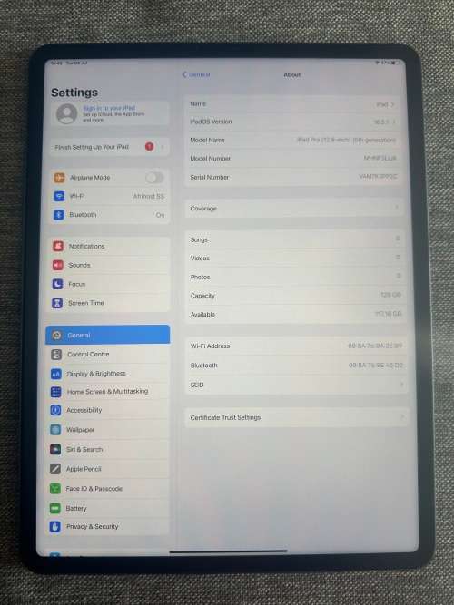 IPAD PRO 5TH GEN 128GB M1 WIFI MINT AS NEW 10/10 CONDITION NO MARK OR SCRATCH
