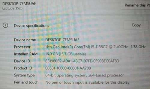 Dell Latitude 3250, 11th Gen Intel i5-1135G7@2.4GHz, 16GB RAM, 256GB NVMe SSD, 15`  FHD Display