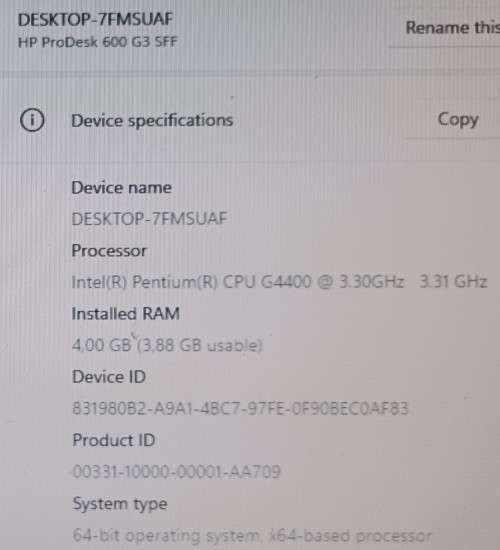 HP ProDesk 600 G3 SFF, Intel Pentium G4400@3.3GHz, 4GB RAM, 512GB SSD, Windows 11 Pro