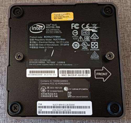 Intel NUC 7i7BNH, Intel i7-7567U@3.5GHz, 8GB RAM, 128GB Intel SSD