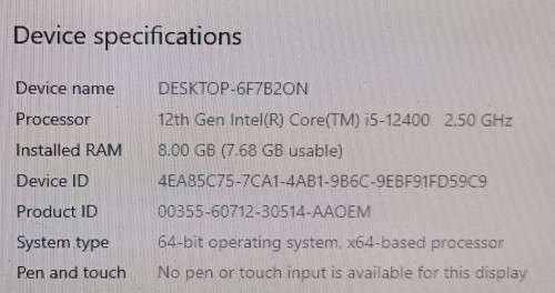 Lenovo ThinkCentre Neo 50T G3, 12th Gen Intel Core i5-12400, 512G BSSD, 8GB RAM, WiFi Mint Condition