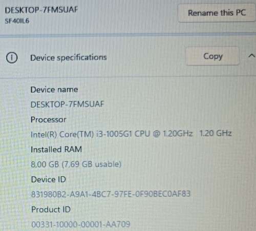 Mecer SF40IL6, 10th Gen Intel i3-1005G1@1.2GHz, 8GB RAM, 256GB SSD, 14` HD Display, Windows 11