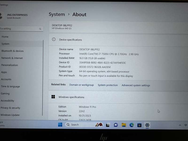 HP EliteBook 840 G5, 7th Gen i7-7500U@2.7GHz, 16GB RAM, 256GB m.2 SSD, 14` FHD Display LTE