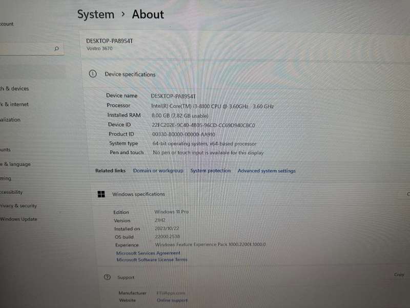 DELL VOSTRO 3670 CORE I3 8TH GEN 8GB RAM 256GB SSD