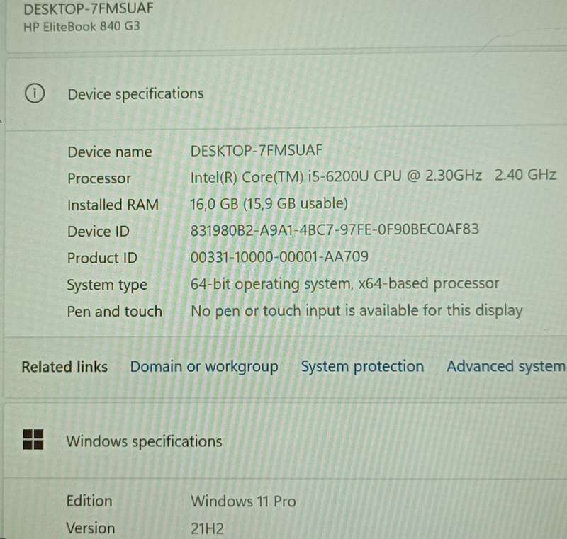 HP EliteBook 840 G3, Intel i5-6200U@2.4GHz, 16GB RAM, 256GB m.2 SSD, 14` FHD Display, Win11