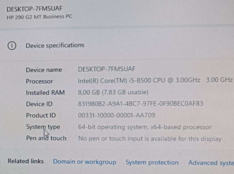 HP 290 G2 MT, 8th Gen Intel i5-8500@3GHz, 8GB RAM, 1TB HDD, DVD-RW, Windows 11
