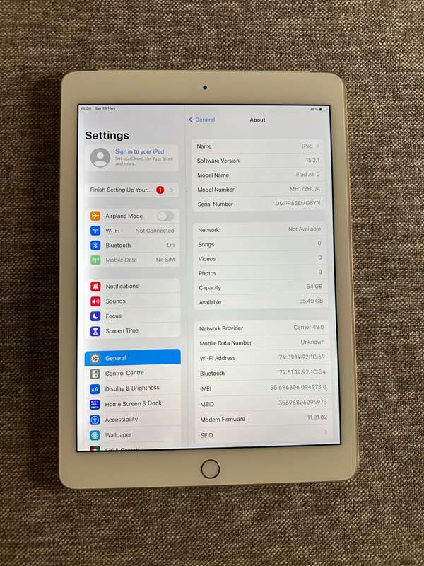 IPAD AIR 2 WIFI AND 4G 64GB MODEL A1567