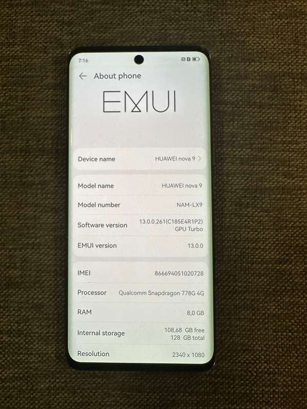 HUAWEI NOVA 9 SINGLE  SIM 8GB RAM 128GB MEMORY MINT CONDITION